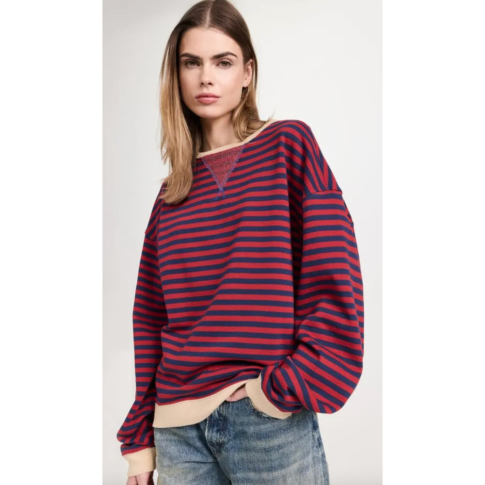 FREE PEOPLE NAUTICAL COMBO CLASSIC STRIPED OVERSIZED CREWNECK SWEATSHIRT M